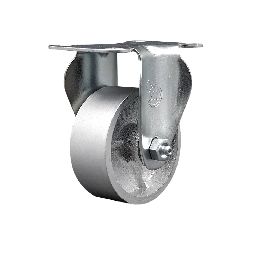 Semi Steel Cast Iron Top Plate Rigid Caster with 3 Inch Silver Wheel - 300 lbs. Capacity Per Caster - Service Caster Brand — photo 1