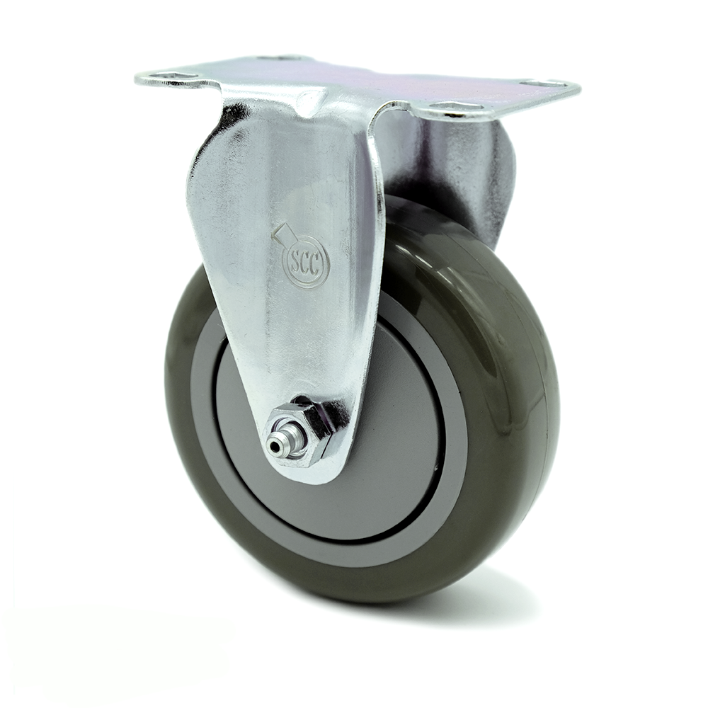 Rigid Caster with 4 Inch Gray Polyurethane Wheel – 350 lbs. Capacity Per Caster – 3-1/8 Inch x 4-1/8 Inch Overall Top Plate – Service Caster Brand — photo 1