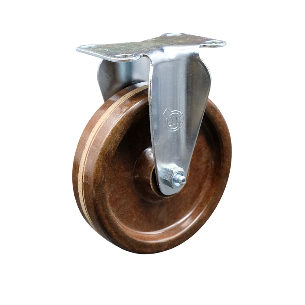 High Temperature Phenolic Top Plate Rigid Caster with Roller Bearing - 5 Inch Brown Wheel - 300 lbs. Capacity Per Caster - Service Caster Brand — photo 1