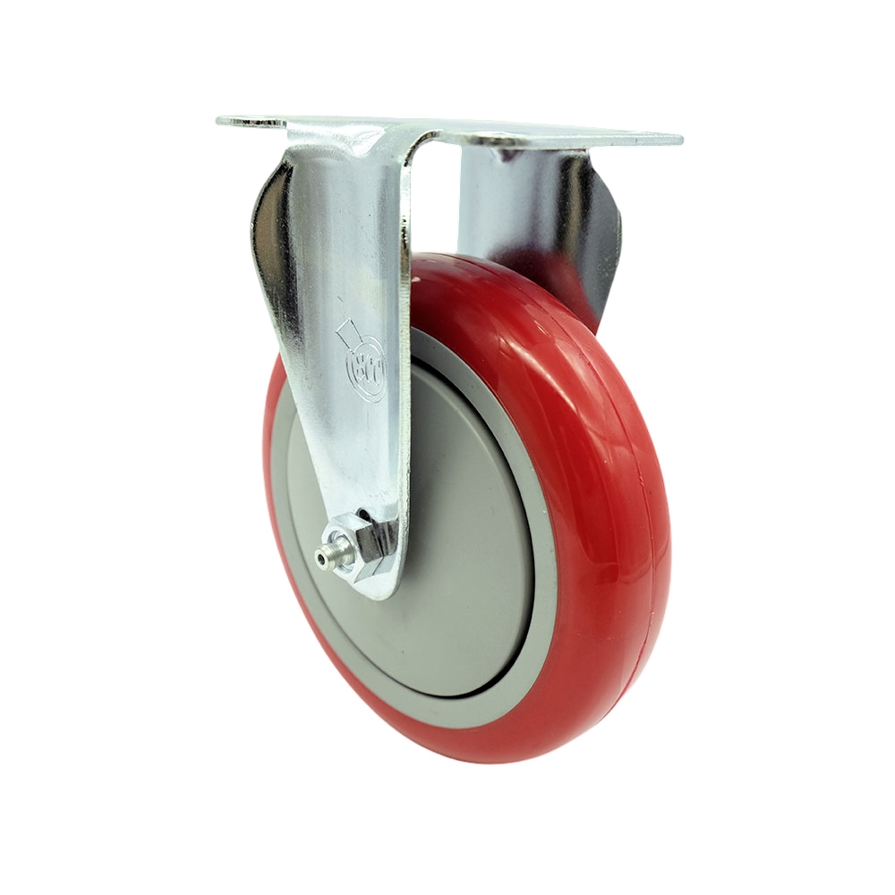 Rigid Caster with 5 Inch Red Polyurethane Wheel – 350 lbs. Capacity Per Caster – 4 Inch x 4-1/2 Inch Overall Top Plate – Service Caster Brand — photo 1