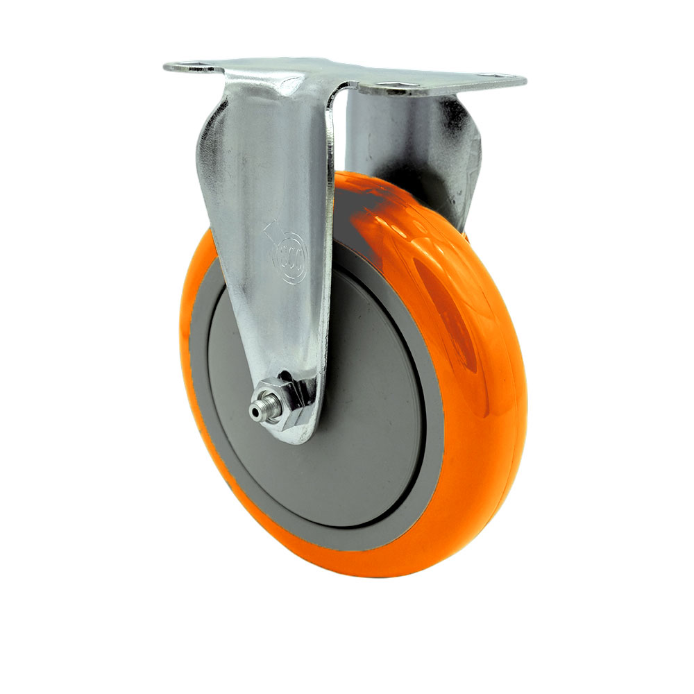 Rigid Caster with 5 Inch Orange Polyurethane Wheel – 350 lbs. Capacity Per Caster – 3-1/8 Inch x 4-1/8 Inch Overall Top Plate – Service Caster Brand — photo 1