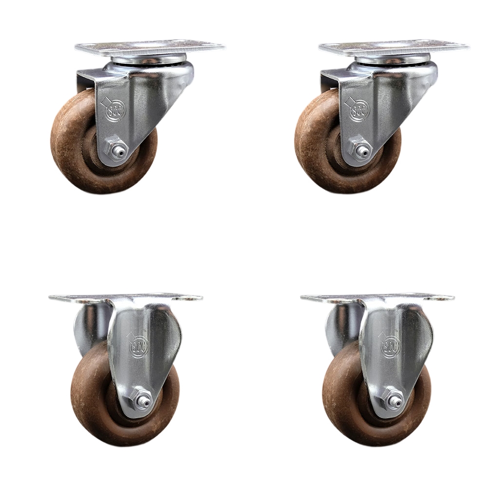 High Temperature Swivel Caster Set of 4 with 2 Rigid - 3 Inch High Temperature Glass Filled Nylon Wheel – 350 lbs. Capacity Per Caster–4 Inch x 4-1/2 Inch Overall Top Plate–Service Caster Brand — photo 1