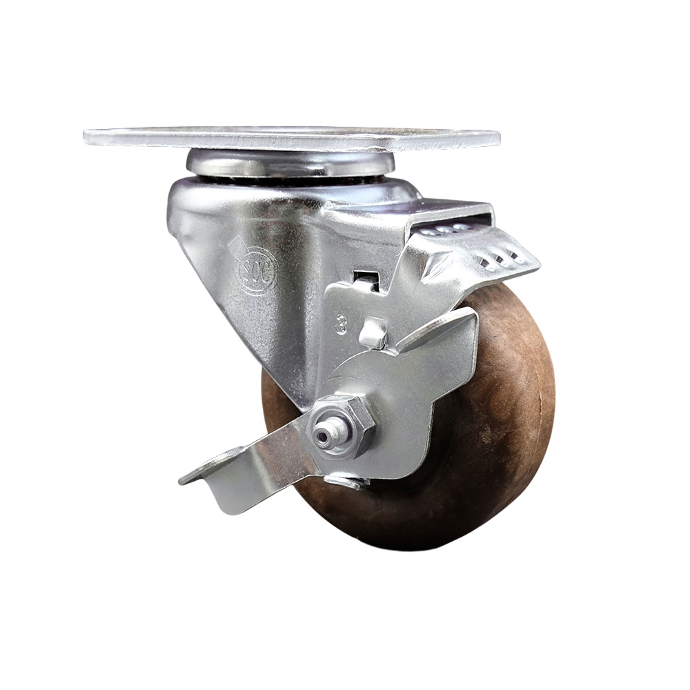 High Temperature Swivel Caster with Top Lock Brake and 3 Inch High Temperature Glass Filled Nylon Wheel – 350 lbs. Capacity Per Caster – 4 Inch x 4-1/2 Inch Overall Top Plate –Service Caster Brand — photo 1
