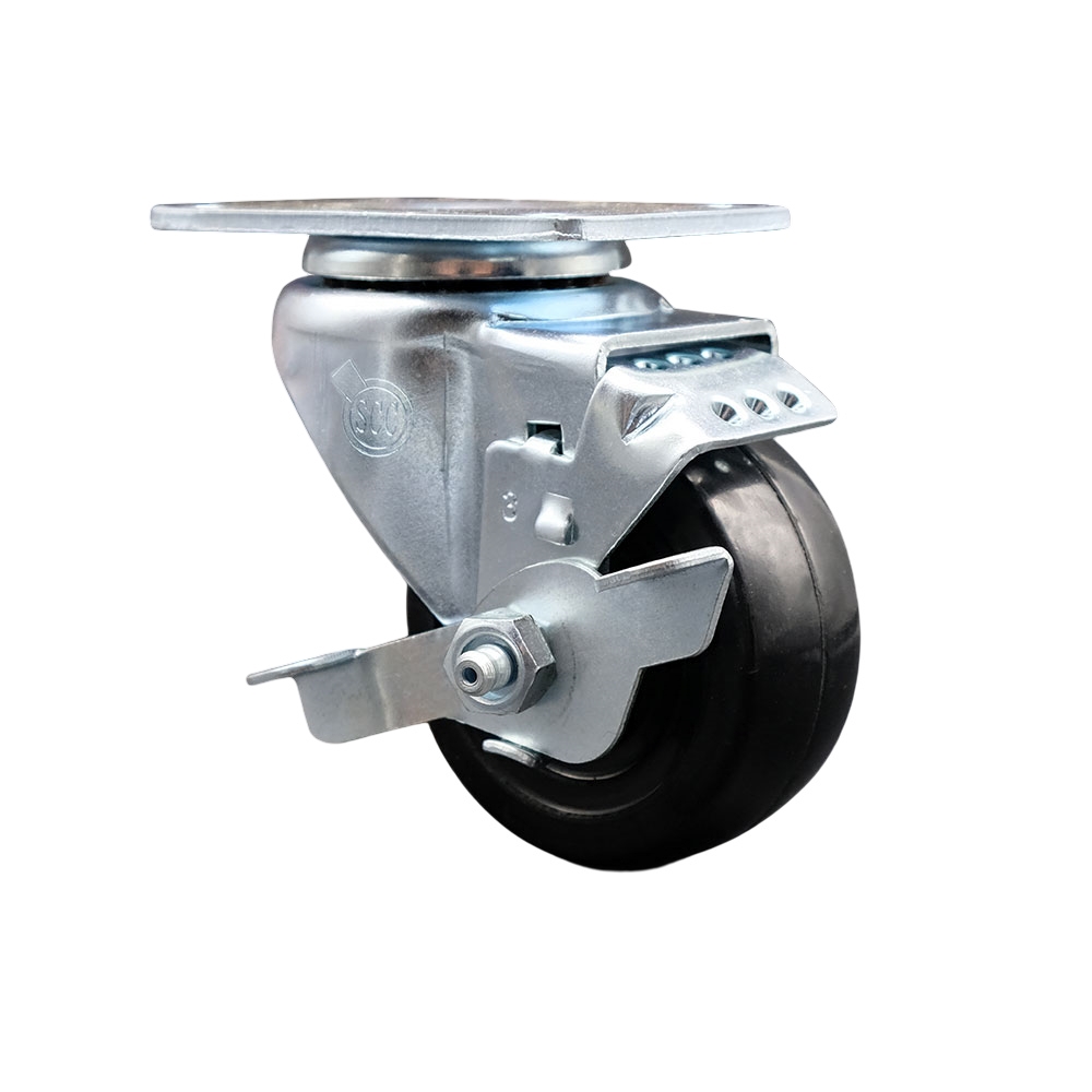 Swivel Caster with Top Lock Brake and 3 Inch Hard Rubber Wheel – 275 lbs. Capacity Per Caster – 3-1/8 Inch x 4-1/8 Inch Overall Top Plate –Service Caster Brand — photo 1