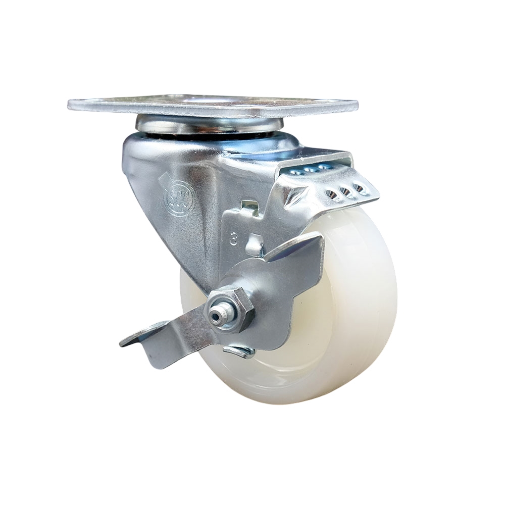 Swivel Caster with Top Lock Brake and 3 Inch Nylon Wheel – 300 lbs. Capacity Per Caster – 3-1/8 Inch x 4-1/8 Inch Overall Top Plate – Service Caster Brand — photo 1
