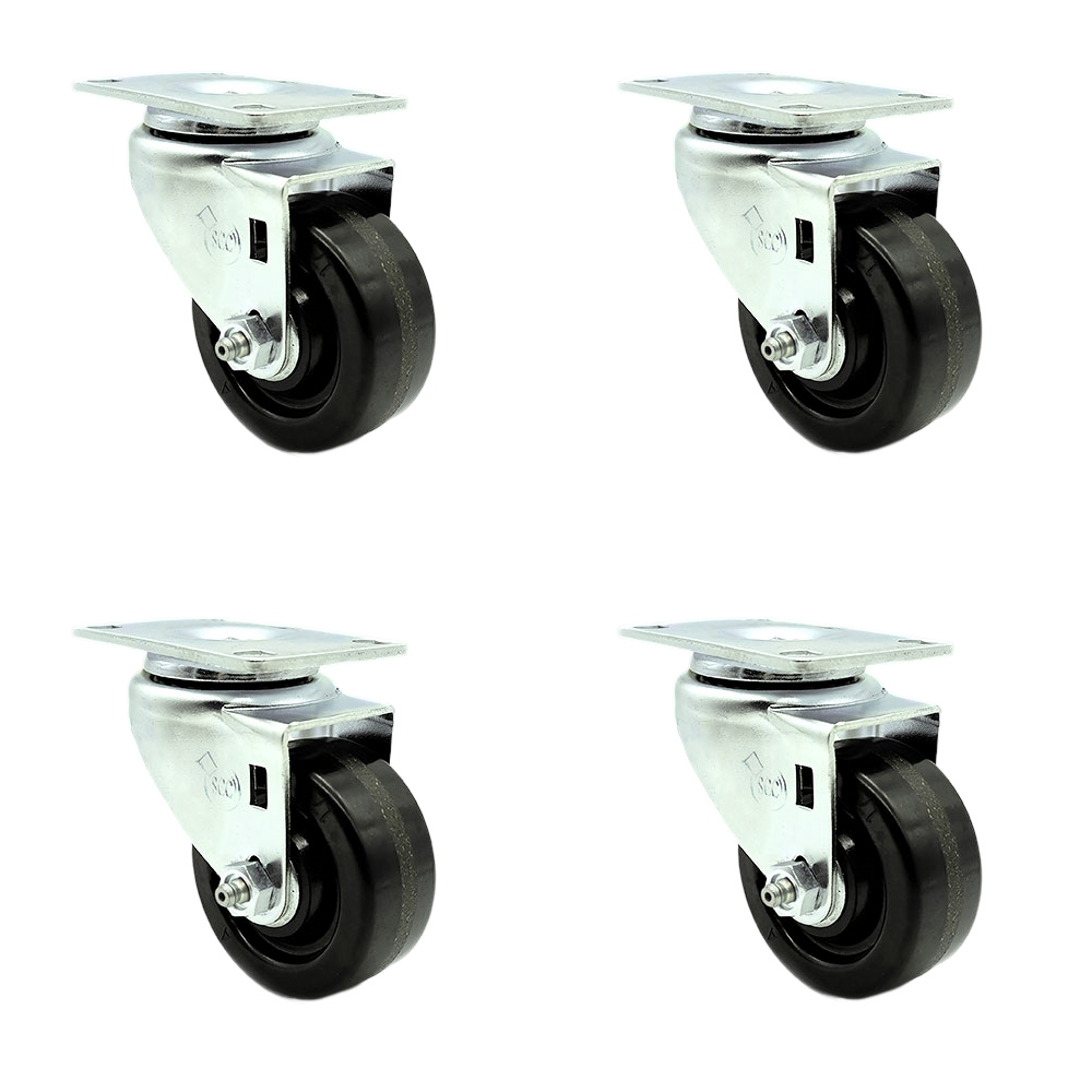 Phenolic Swivel Top Plate Caster set of 4 with Roller Bearing - 3 Inch Black Wheel and Total Locking Brake - 300 lbs. Capacity Per Caster - Service Caster Brand — photo 1