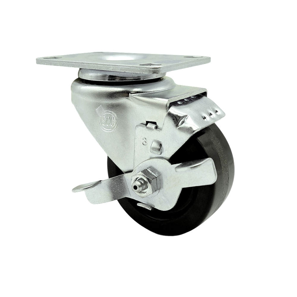 Phenolic Swivel Top Plate Swivel Caster with Roller Bearing - 3 Inch Black Wheel and Top Locking Brake - 300 lbs. Capacity Per Caster - Service Caster Brand — photo 1