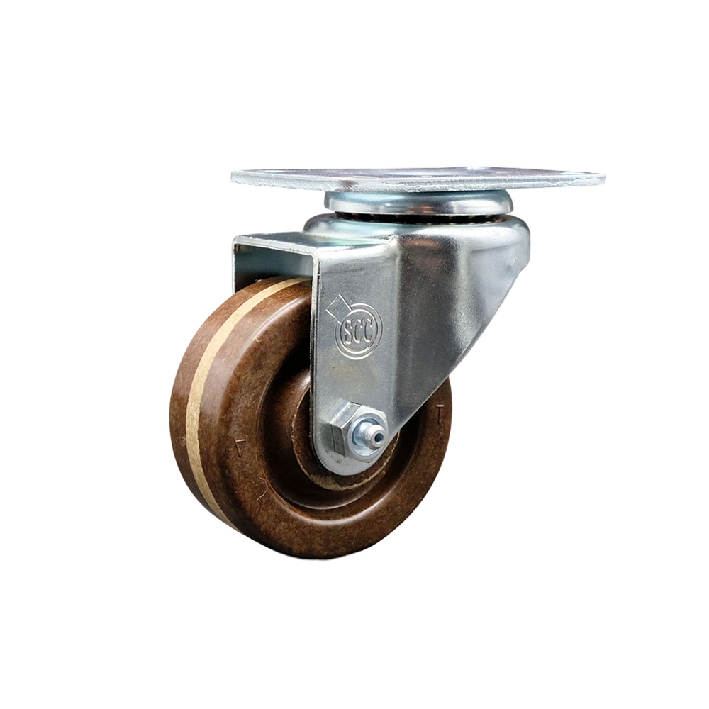 High Temperature Swivel Caster with 3 Inch High Temperature Phenolic Wheel with Roller Bearing – 300 lbs. Capacity Per Caster – 4 Inch x 4-1/2 Inch Overall Top Plate – Service Caster Brand — photo 1