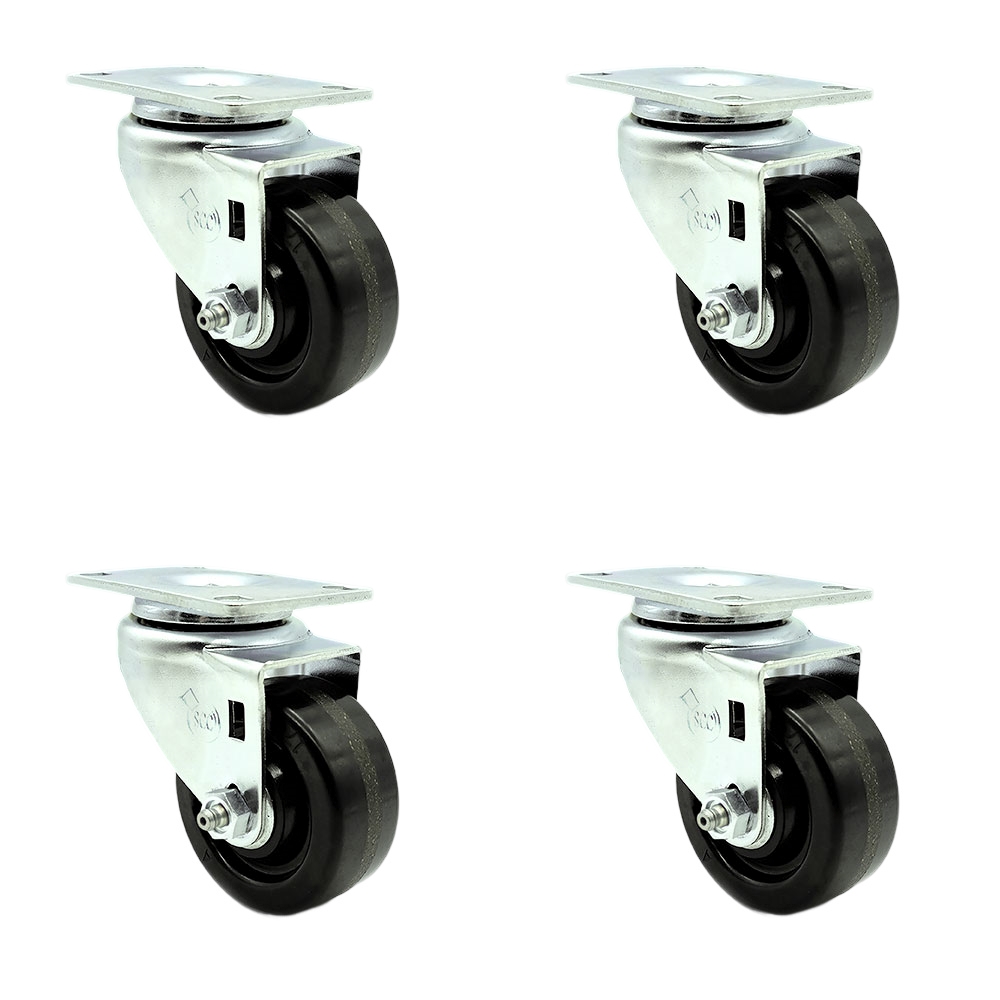 Swivel Caster Set of 4 with 3 Inch Phenolic Wheel – 300 lbs. Capacity Per Caster – 3-1/8 Inch x 4-1/8 Inch Overall Top Plate – Service Caster Brand — photo 1