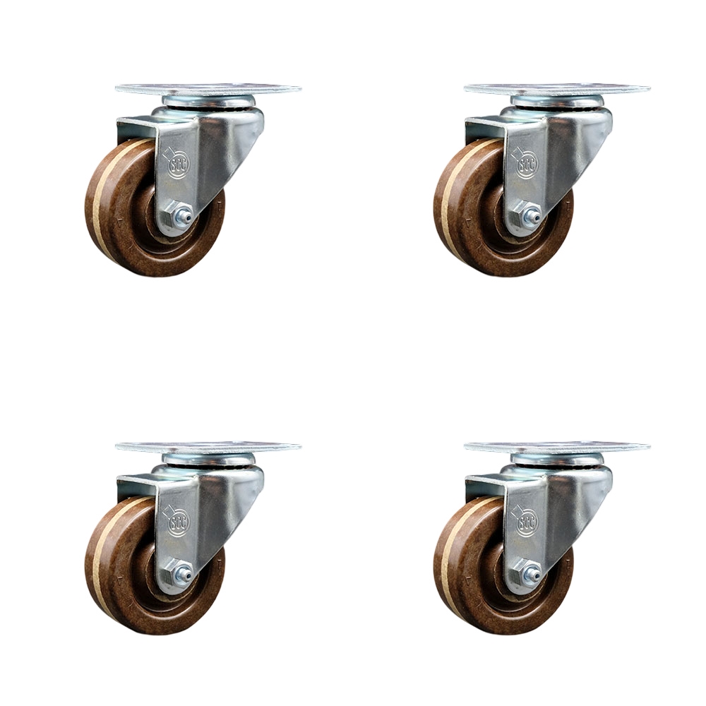 High Temperature Swivel Caster Set of 4 with 3 Inch High Temperature Phenolic Wheel – 300 lbs. Capacity Per Caster – 3-1/8 Inch x 4-1/8 Inch Overall Top Plate – Service Caster Brand — photo 1