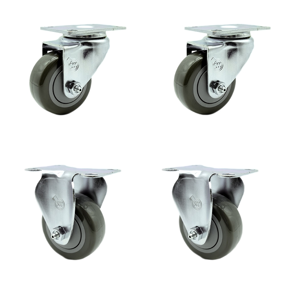 Polyurethane Swivel Top Plate Caster Set of 4 with 3 Inch Gray Wheels - Includes 2 Swivel and 2 Rigid - 1200 lbs. Total Capacity - Service Caster Brand — photo 1