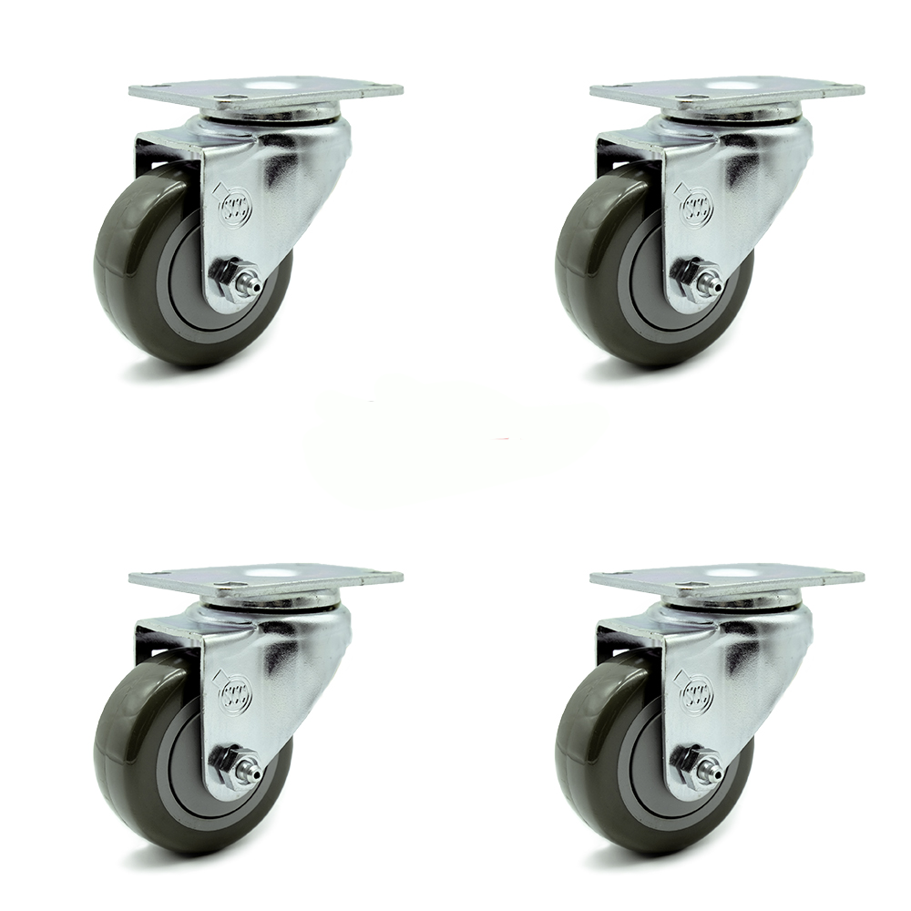 Swivel Caster Set of 4 with 3 Inch Gray Polyurethane Wheel – 300 lbs. Capacity Per Caster – 4 Inch x 4-1/2 Inch Overall Top Plate – Service Caster Brand — photo 1