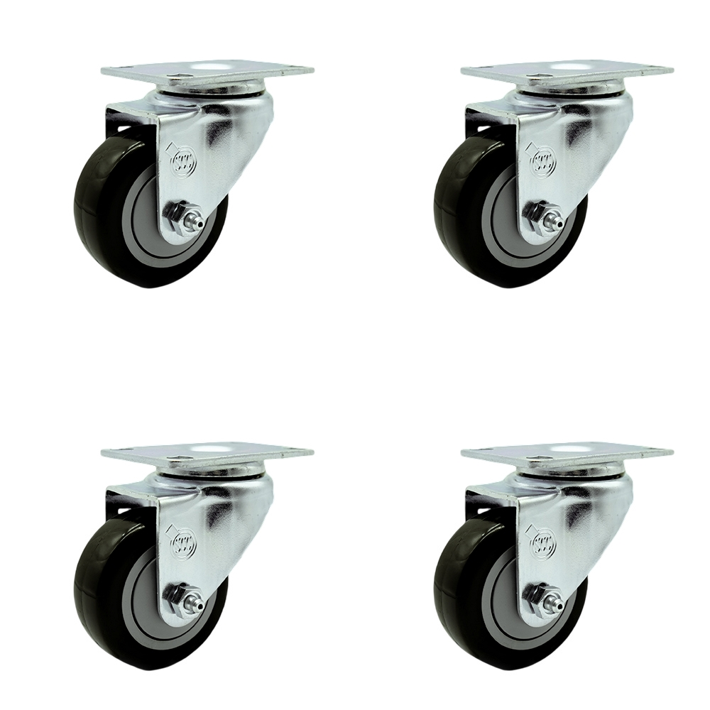 Service Caster Brand Replacement Set for SawStop Casters-Swivel Top Plate Casters with 3 Inch Black Polyurethane Wheel-Includes 4 Swivel-Fits SawStop MB-IND-000 Saw Mobile Base-1200lbs. Total Capacity — photo 1