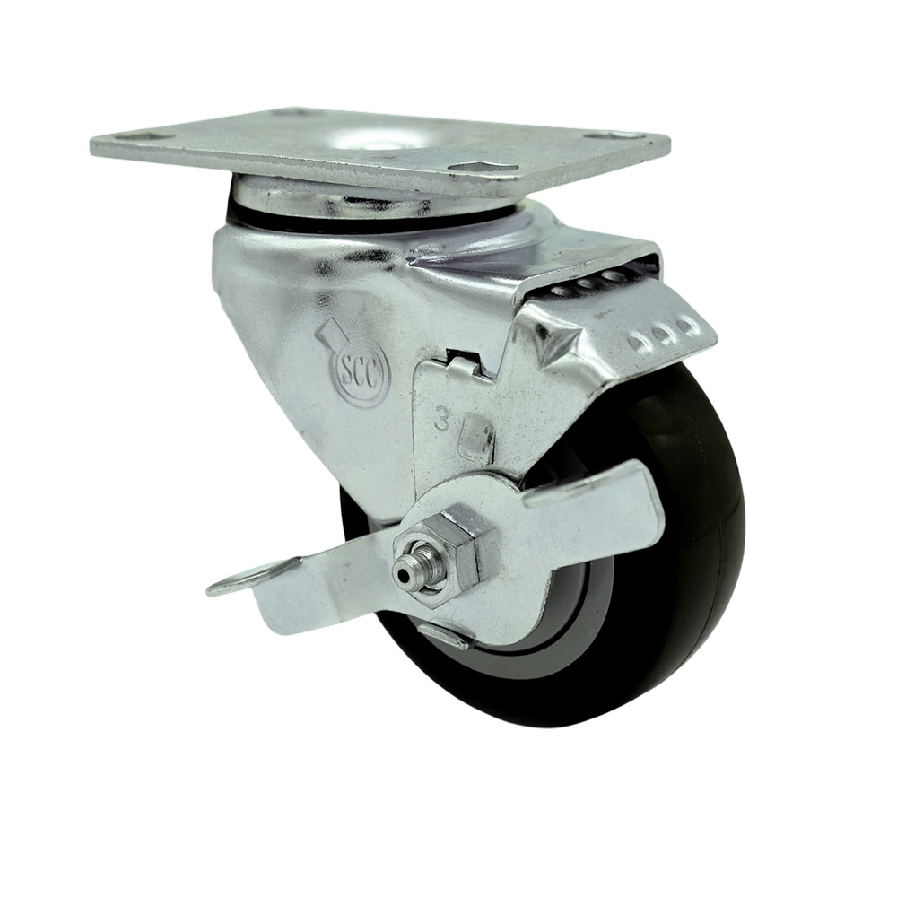 Service Caster Brand Replacement Caster for Grainger Caster 400K66 - Swivel Top Plate Caster with 3 Inch Black Polyurethane Wheel and Top Locking Brake - 3-3/4 Inch Load Height- Fits Carts and Dollies — photo 1