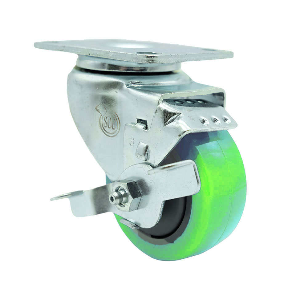 Service Caster Brand Replacement for Colson Caster 2.03356.92 BRK1 - Polyurethane Swivel Top Plate Swivel Caster with 3 Inch Green Wheel and Top Locking Brake - 300 lbs. Capacity Per Caster — photo 1