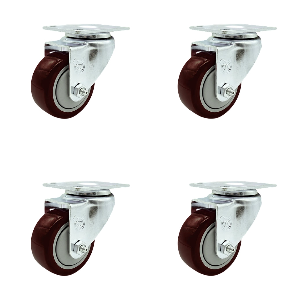 Polyurethane Swivel Top Plate Caster Set of 4 with 3 Inch Maroon Wheels - Includes 4 Swivel - 1200 lbs. Total Capacity - Service Caster Brand — photo 1