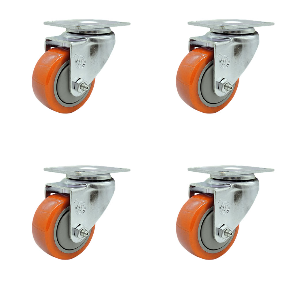 Polyurethane Swivel Top Plate Caster Set of 4 with 3 Inch Orange Wheels - Includes 4 Swivel - 1200 lbs. Total Capacity - Service Caster Brand — photo 1