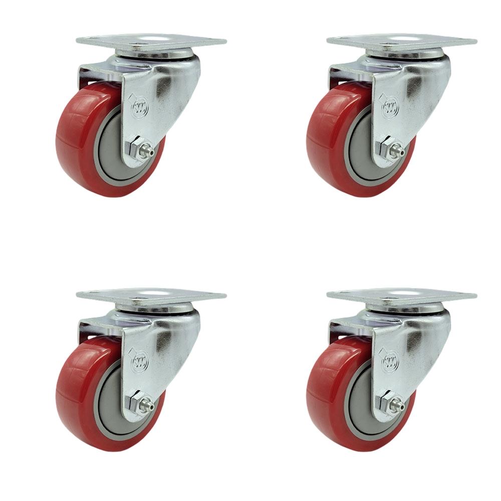 Service Caster Brand Replacement Set for SawStop Casters-Swivel Top Plate Casters with 3 Inch Red Polyurethane Wheel-Includes 4 Swivel-Fits SawStop MB-IND-000 Saw Mobile Base-1200 lbs. Total Capacity — photo 1