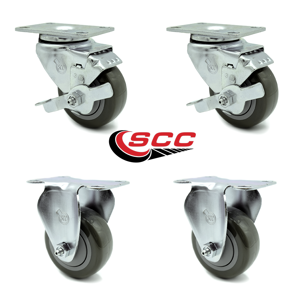 250lbs//Caster SCC 3.5/" x 1.25/" Blue Polyurethane Wheel Rigid Caster