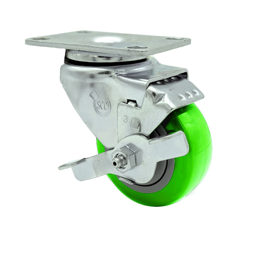 Service Caster Brand Replacement for Colson Caster 2.03356.92 MTG59 BRK1 - Swivel Caster with Top Lock Brake and 3 Inch Green Polyurethane Wheel - 3-1/8 Inch x 4-1/8 Inch Overall Top Plate — photo 1