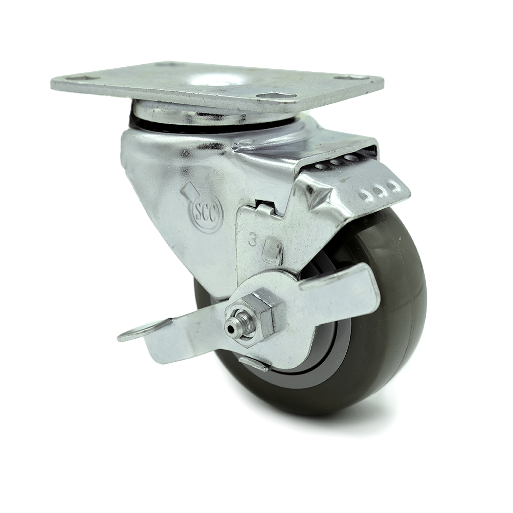 Service Caster Brand Replacement for Colson Caster 2.03356.92 BRK1 - Polyurethane Swivel Top Plate Swivel Caster with 3 Inch Gray Wheel and Top Locking Brake - 300 lbs. Capacity Per Caster — photo 1
