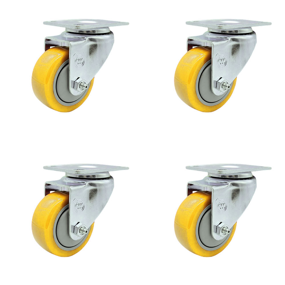 Polyurethane Swivel Top Plate Caster Set of 4 with 3 Inch Yellow Caster Wheels - 316 Stainless Steel Casters - Includes 4 Swivel Casters - 1,200 lbs. Total Capacity - Service Caster Brand — photo 1