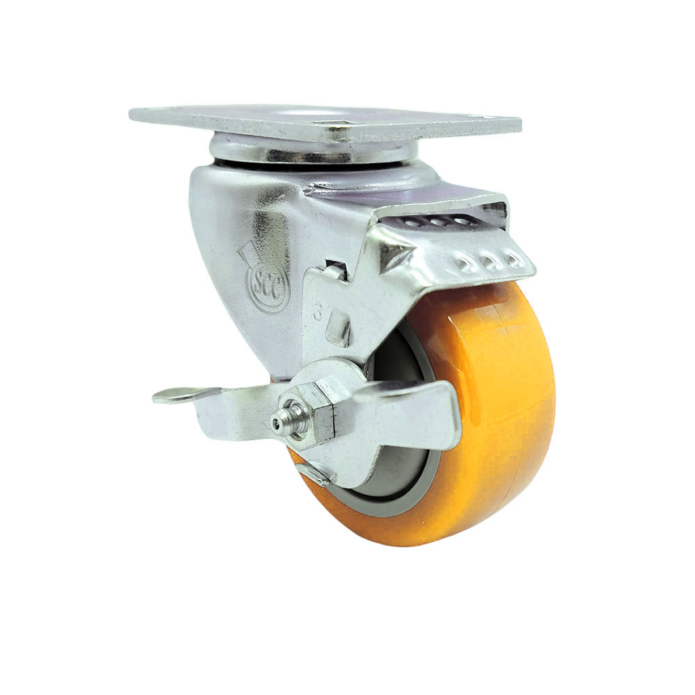 Service Caster Brand Replacement for Colson Caster 2.03356.92 MTG59 BRK1 - Swivel Caster with Top Lock Brake and 3 Inch Yellow Polyurethane Wheel - 3-1/8 Inch x 4-1/8 Inch Overall Top Plate — photo 1