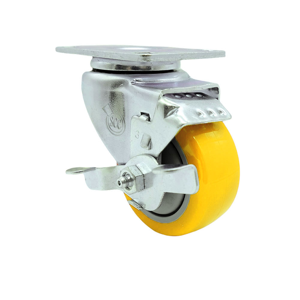 Service Caster Brand Replacement for Colson Caster 2.03356.92 BRK1 - Polyurethane Swivel Top Plate Swivel Caster with 3 Inch Yellow Wheel and Top Locking Brake - 300 lbs. Capacity Per Caster — photo 1