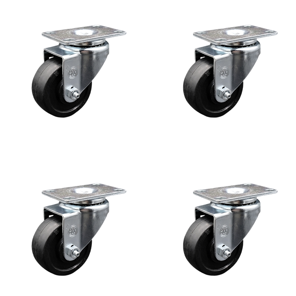 Soft Rubber Swivel Top Plate Caster Set of 4 with 3 Inch Black Wheels - Includes 4 Swivel - 700 lbs. Total Capacity - Service Caster Brand — photo 1