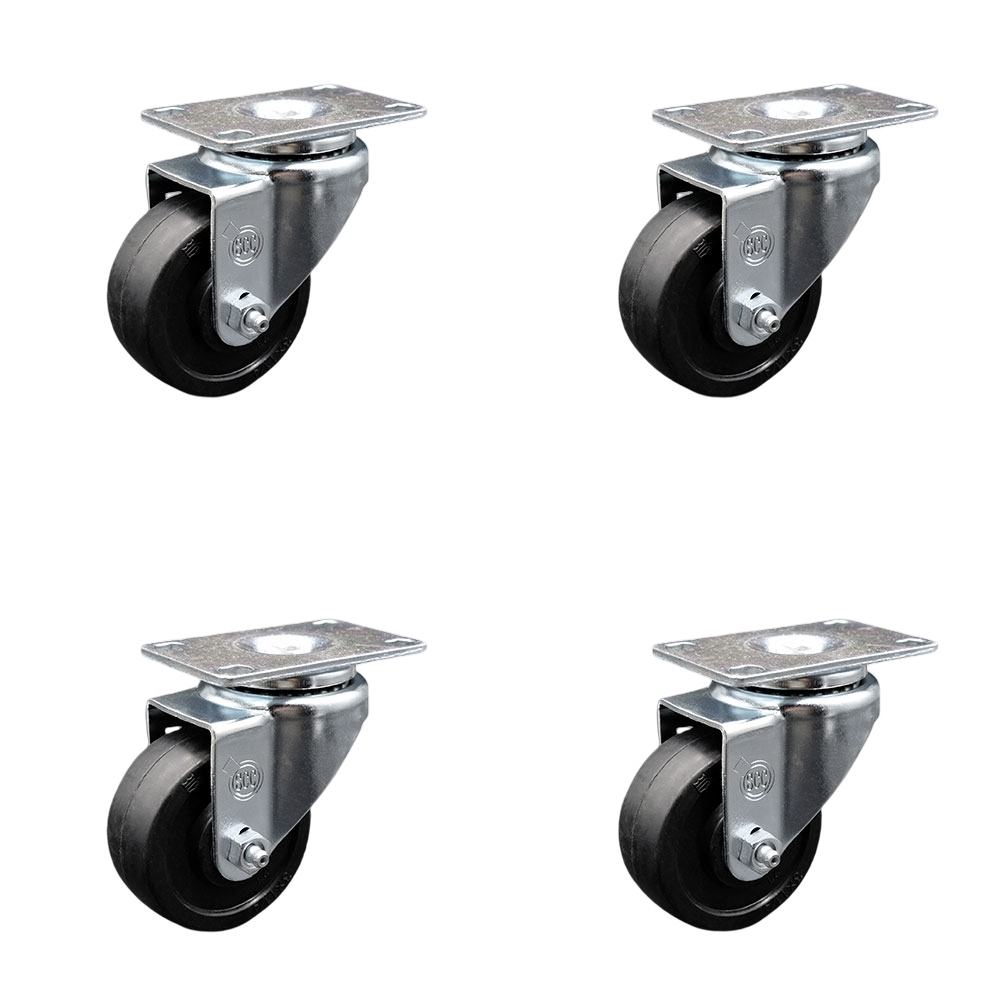 Swivel Caster Set of 4 with 3 Inch Soft Rubber Wheel – 175 lbs. Capacity Per Caster – 4 Inch x 4-1/2 Inch Overall Top Plate – Service Caster Brand — photo 1