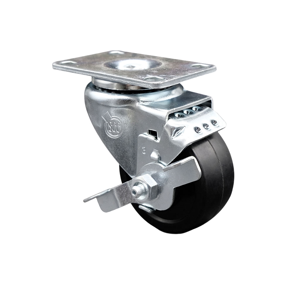 3 Inch Swivel Caster with Soft Rubber Wheel and Brake - 175 lbs Capacity - Service Caster Brand — photo 1