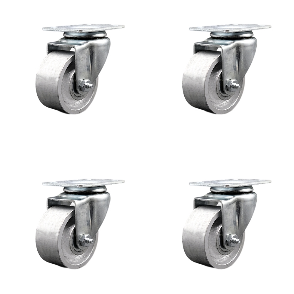 Semi Steel Cast Iron Swivel Top Plate Caster Set of 4 with Roller Bearings - 3 Inch Silver Wheels - Includes 4 Swivel - 1200 lbs. Total Capacity - Service Caster Brand — photo 1