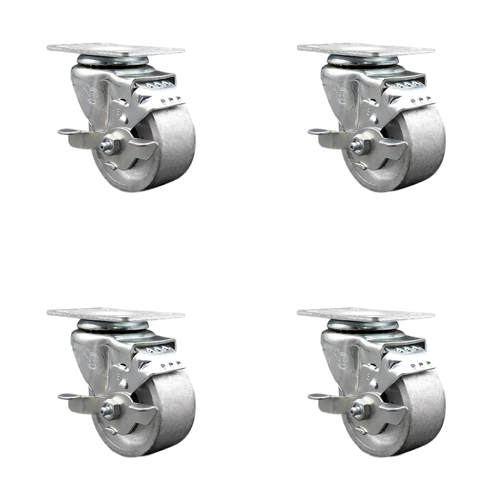 Semi Steel Cast Iron Swivel Top Plate Caster Set of 4 with 3 Inch Silver Wheels - Includes 4 Swivel with Top Lock Brakes - 1200 lbs. Total Capacity - Service Caster Brand — photo 1