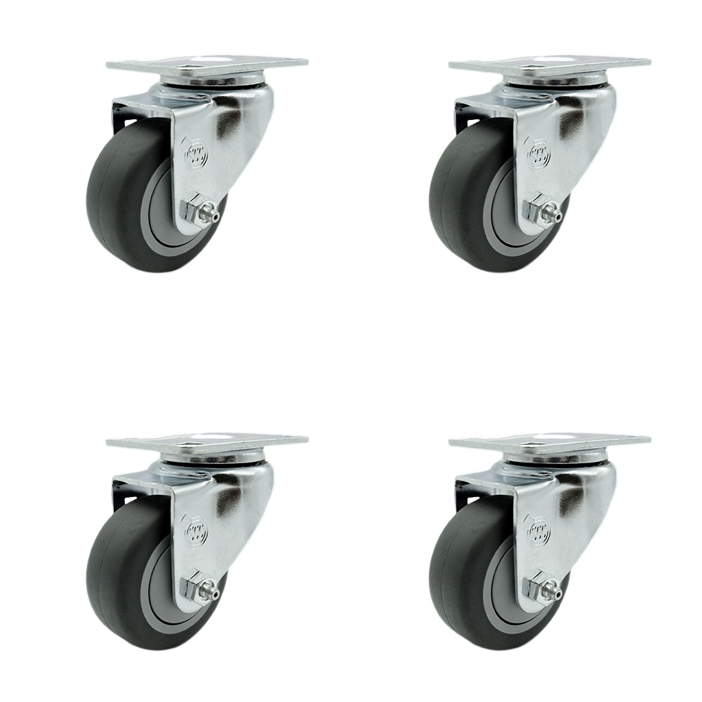 Swivel Caster Set of 4 with 3 Inch Thermoplastic Rubber Wheel – 210 lbs. Capacity Per Caster – 4 Inch x 4-1/2 Inch Overall Top Plate – Service Caster Brand — photo 1