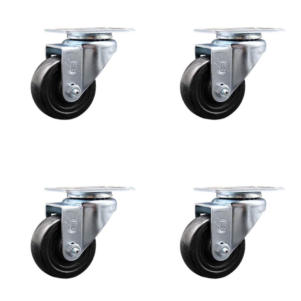 Swivel Caster Set of 4 with 3.5 Inch Hard Rubber Wheel – 285 lbs. Capacity Per Caster – 3-1/8 Inch x 4-1/8 Inch Overall Top Plate – Service Caster Brand — photo 1