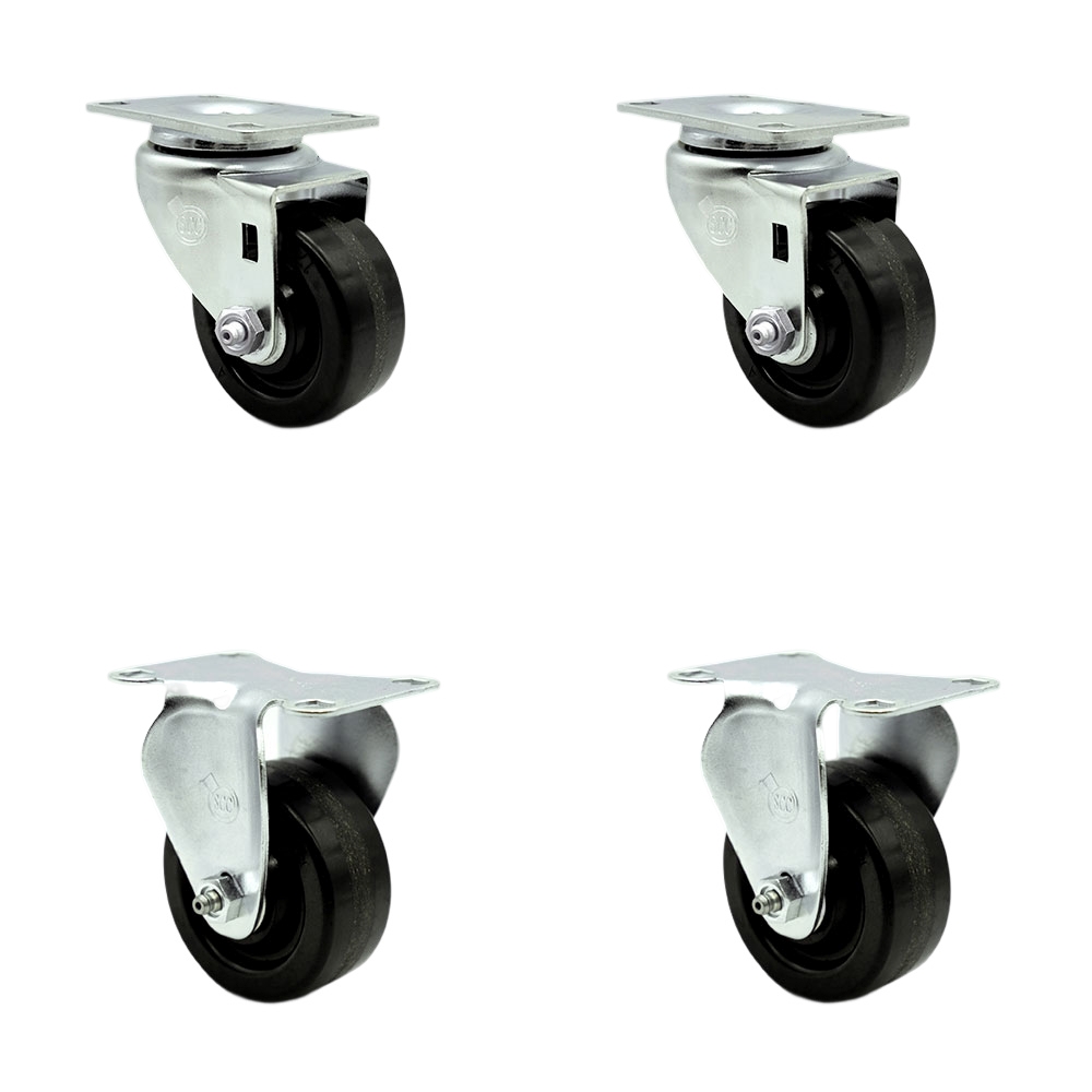 Phenolic Swivel Top Plate Caster Set of 4 with Roller Bearings - 3.5 Inch Black Wheels - Includes 2 Swivel and 2 Rigid - 1200 lbs. Total Capacity - Service Caster Brand — photo 1