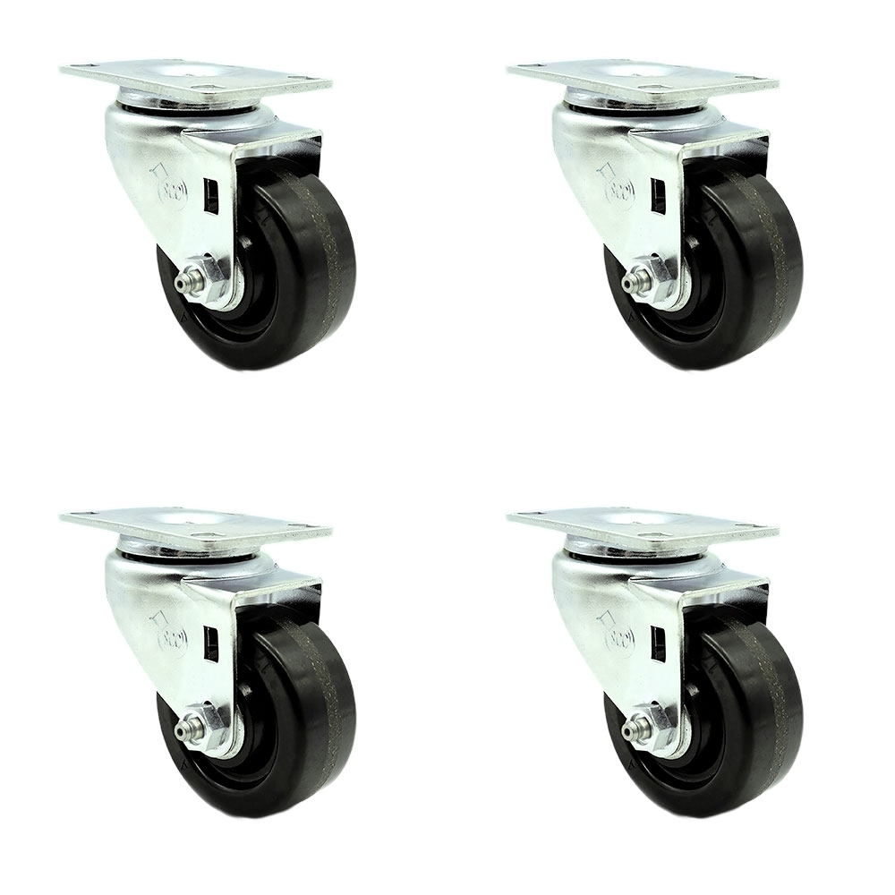 Phenolic Swivel Top Plate Caster with Roller Bearing - 3.5 Inch Black Wheel and Total Locking Brake - 300 lbs. Capacity Per Caster - Service Caster Brand — photo 1