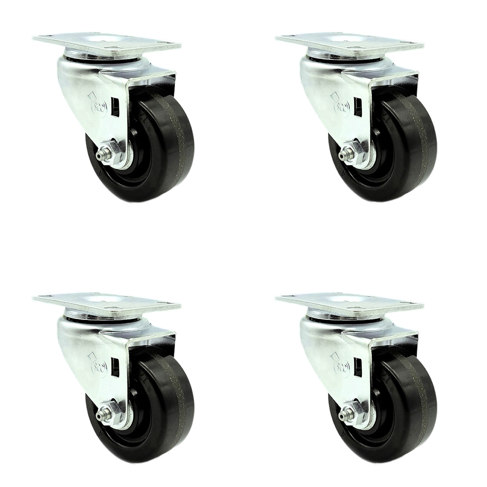 Swivel Caster Set of 4 with 3.5 Inch Phenolic Wheel – 300 lbs. Capacity Per Caster – 4 Inch x 4-1/2 Inch Overall Top Plate – Service Caster Brand — photo 1