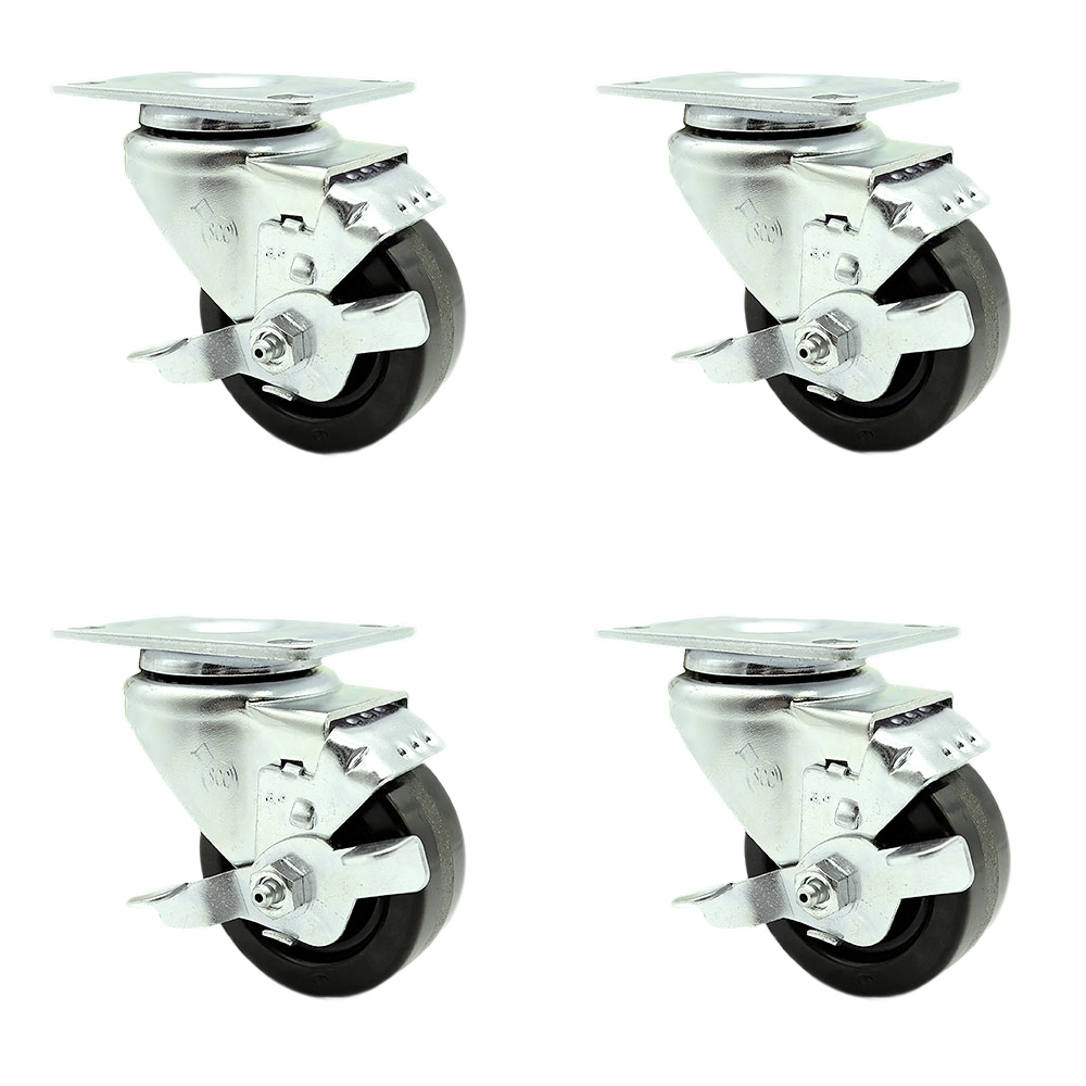 Phenolic Swivel Top Plate Caster Set of 4 with 3.5 Inch Black Wheels - Includes 4 Swivel with Top Lock Brakes - 1200 lbs. Total Capacity - Service Caster Brand — photo 1