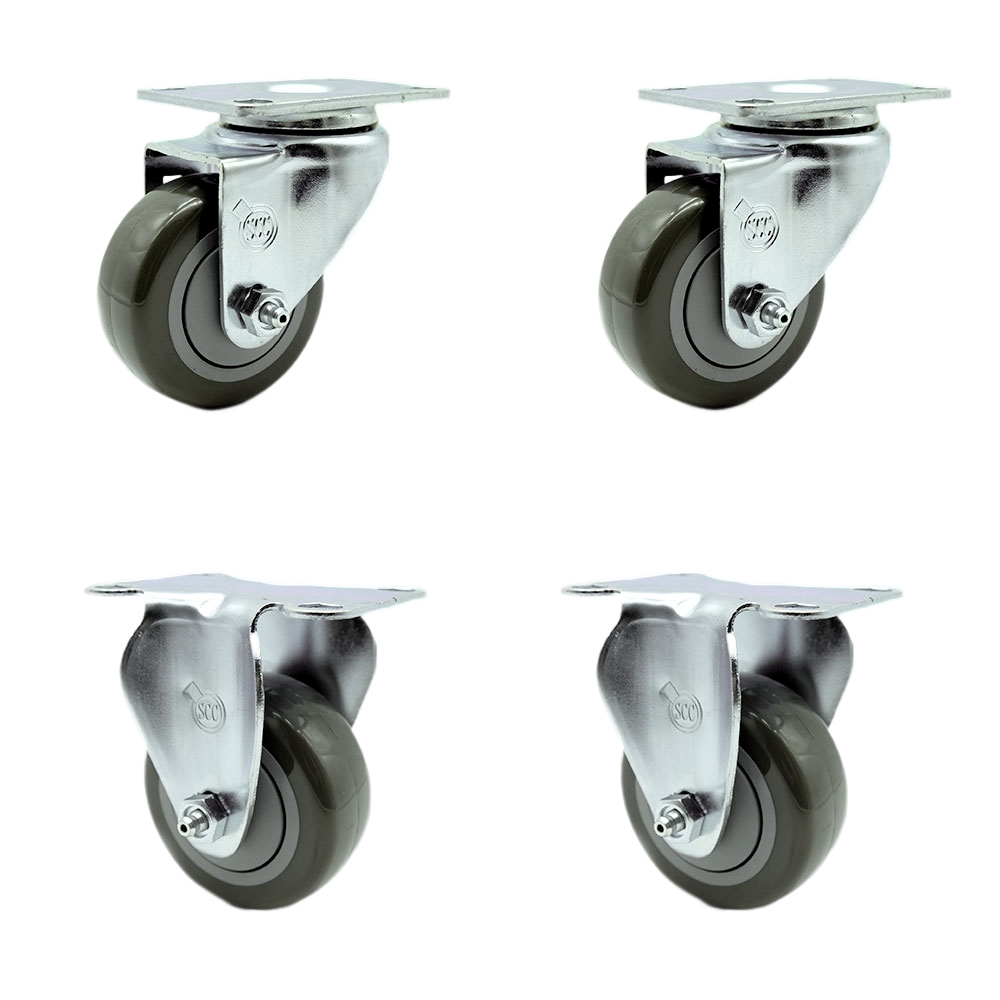 Polyurethane Swivel Top Plate Caster Set of 4 with 3.5 Inch Gray Wheels - Includes 2 Swivel and 2 Rigid - 1200 lbs. Total Capacity - Service Caster Brand — photo 1