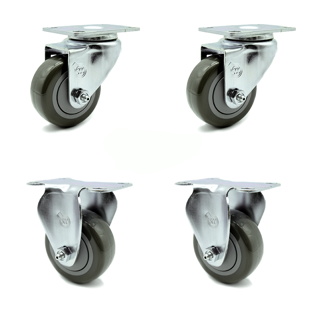 Swivel Caster Set of 4 with 2 Rigid Casters - 3.5 Inch Gray Polyurethane Wheel – 300 lbs. Capacity Per Caster–3-1/8 Inch x 4-1/8 Inch Overall Top Plate–Service Caster Brand — photo 1