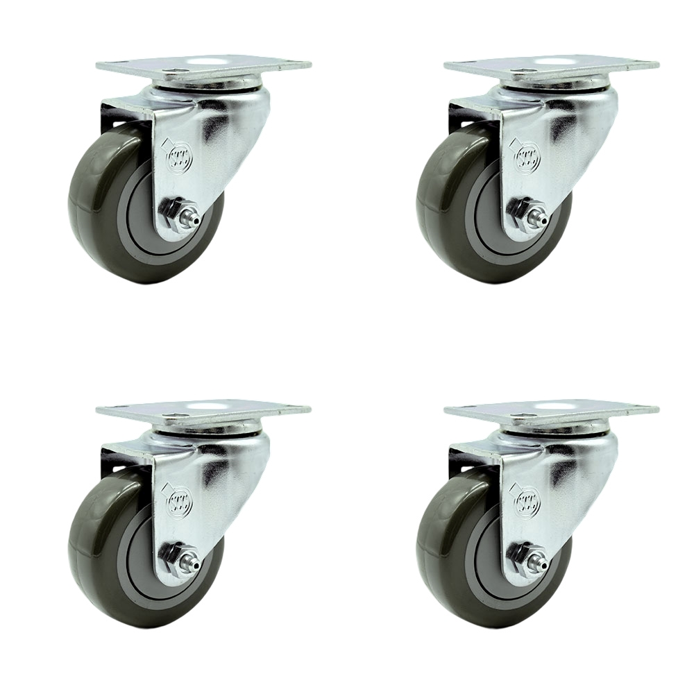 Polyurethane Swivel Top Plate Caster Set of 4 with 3.5 Inch Gray Wheels - Includes 4 Swivel - 1200 lbs. Total Capacity - Service Caster Brand — photo 1