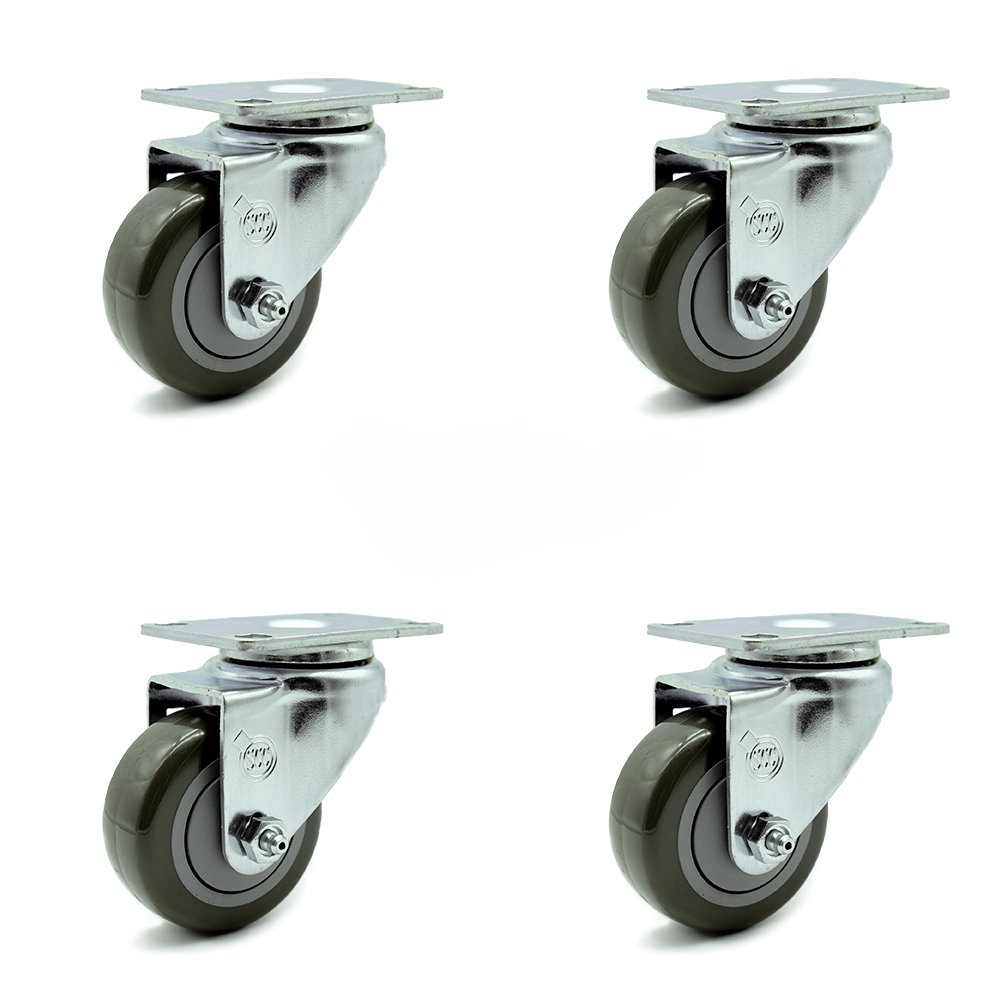 Swivel Caster Set of 4 with 3.5 Inch Gray Polyurethane Wheel – 300 lbs. Capacity Per Caster – 3-1/8 Inch x 4-1/8 Inch Overall Top Plate – Service Caster Brand — photo 1