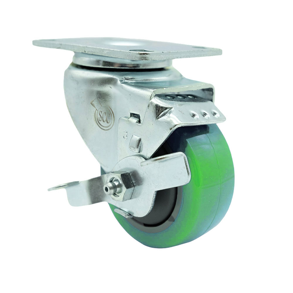 Service Caster Brand Replacement for Colson Caster 2.03256.95 BRK1 - Polyurethane Swivel Top Plate Swivel Caster with 3.5 Inch Green Wheel and Top Locking Brake - 300 lbs. Capacity Per Caster — photo 1