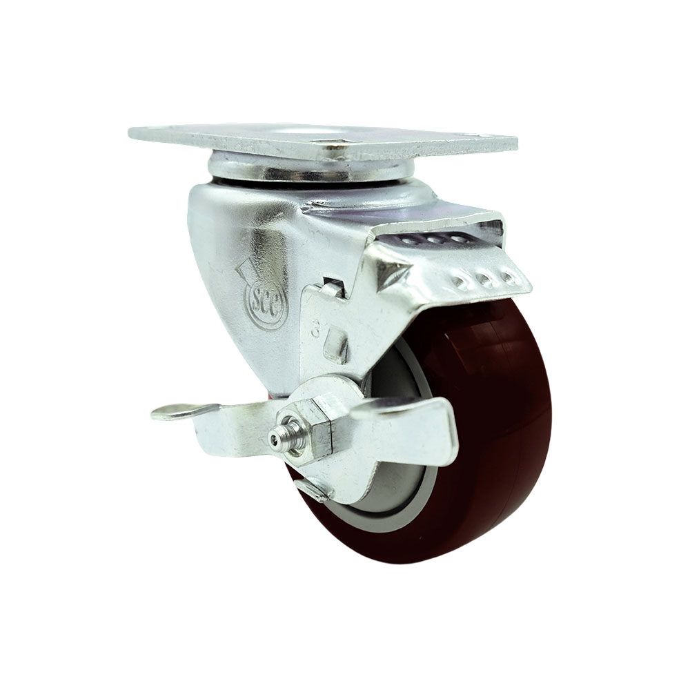 Service Caster Brand Replacement for McMaster Carr Caster 2370T44 – Swivel Top Plate Caster with 3.5 Inch Maroon Polyurethane Wheel and Top Lock Brake – 300 lbs. Capacity Per Caster — photo 1