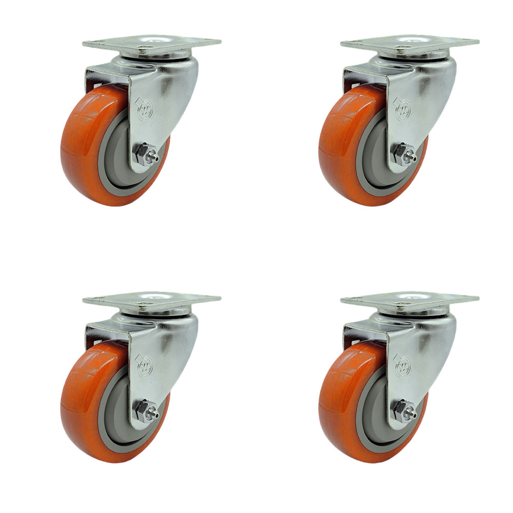 Polyurethane Swivel Top Plate Caster Set of 4 with 3.5 Inch Orange Wheels - Includes 4 Swivel - 1200 lbs. Total Capacity - Service Caster Brand — photo 1