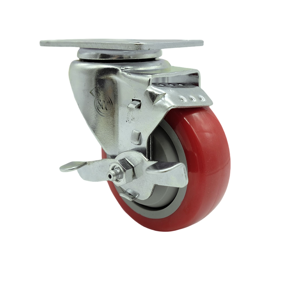 Service Caster Brand Replacement for Colson Caster 2.03256.95 MTG59 BRK1 - Swivel Caster with Top Lock Brake and 3.5 Inch Red Polyurethane Wheel - 3-1/8 Inch x 4-1/8 Inch Overall Top Plate — photo 1