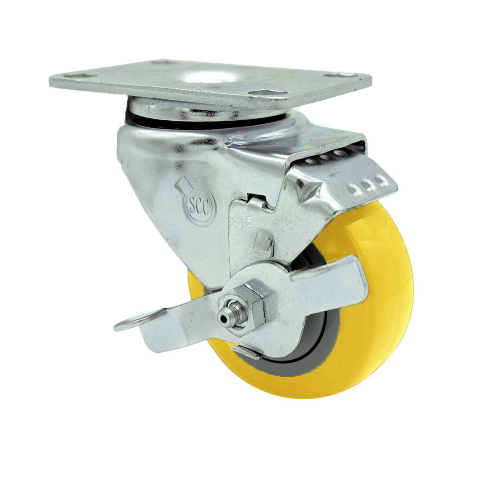 Service Caster Brand Replacement for Colson Caster 2.03256.95 MTG59 BRK1 - Swivel Caster with Top Lock Brake and 3.5 Inch Yellow Polyurethane Wheel - 3-1/8 Inch x 4-1/8 Inch Overall Top Plate — photo 1