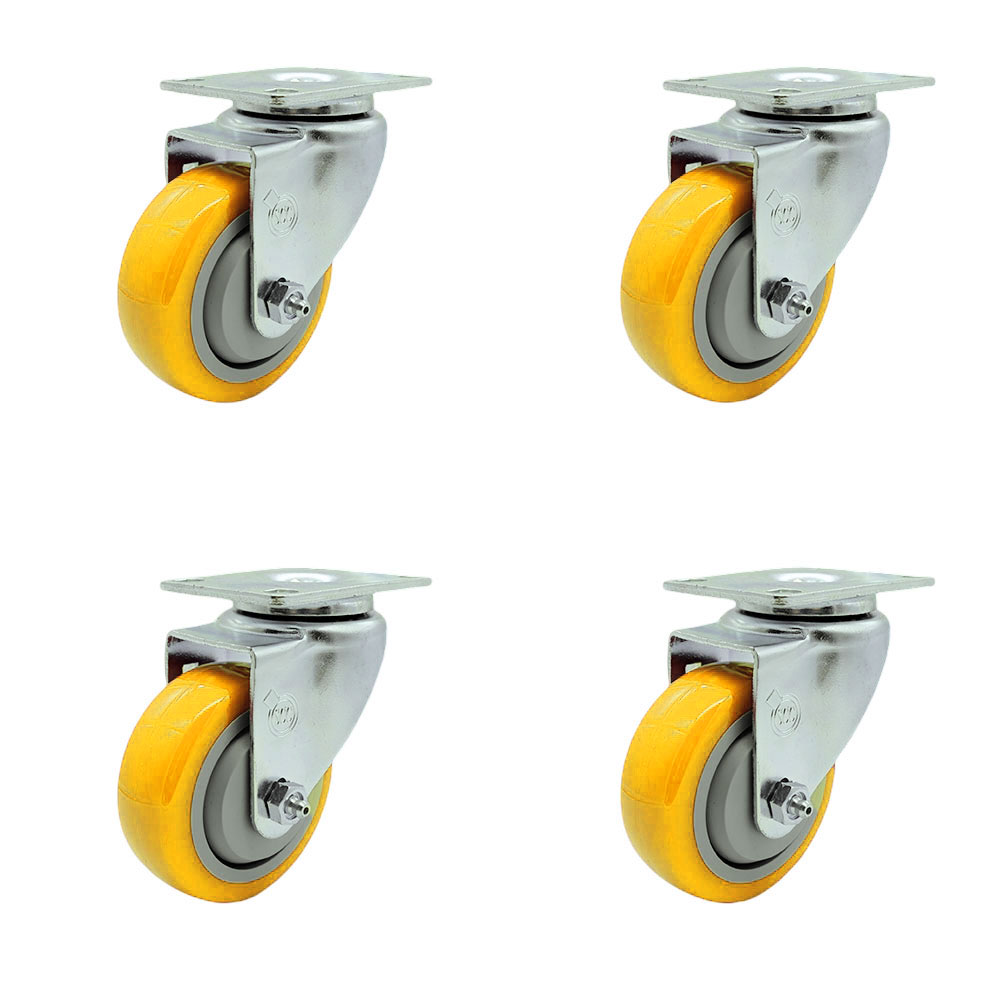 Polyurethane Swivel Top Plate Caster Set of 4 with 3.5 Inch Yellow Wheels - Includes 4 Swivel - 1200 lbs. Total Capacity - Service Caster Brand — photo 1