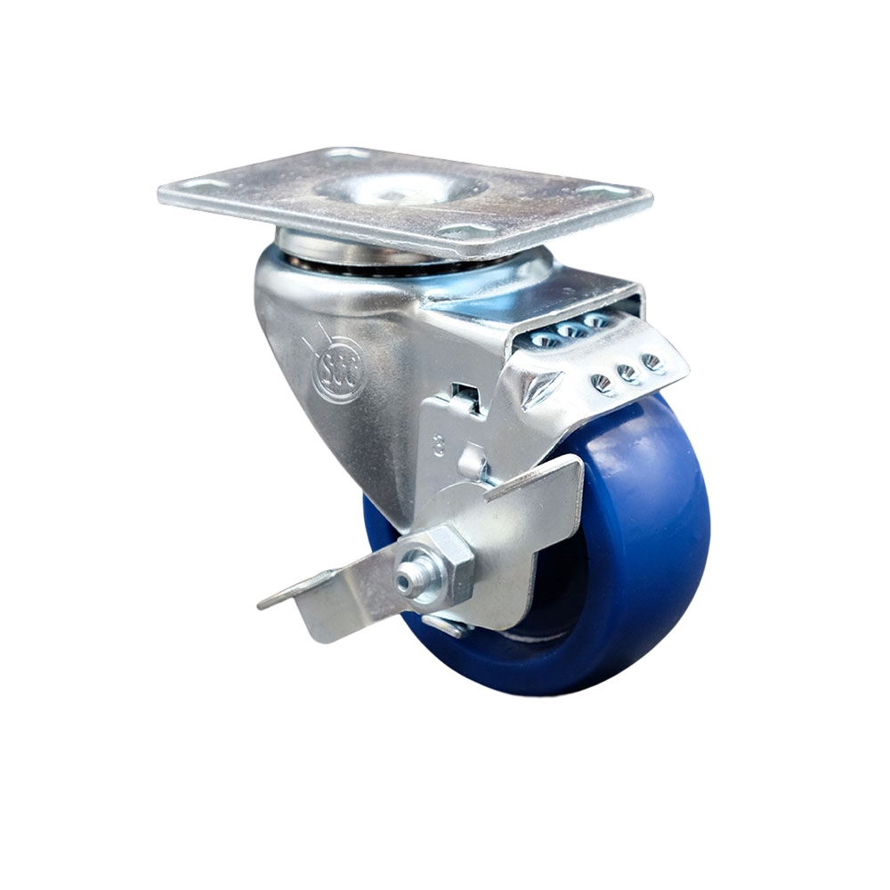 Swivel Caster with Top Lock Brake and 3.5 Inch Solid Polyurethane Wheel – 300 lbs. Capacity Per Caster – 4 Inch x 4-1/2 Inch Overall Top Plate –Service Caster Brand — photo 1